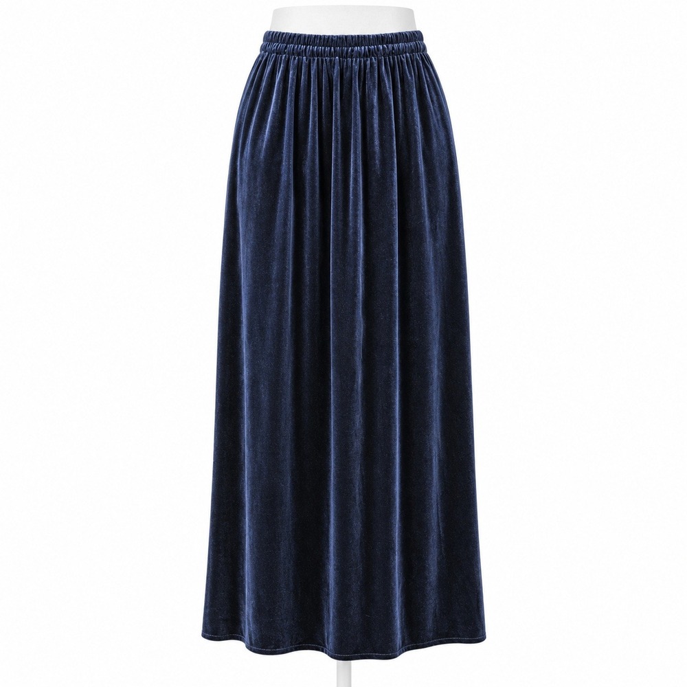 Vintage Y2K Velvet Maxi Skirt Size M Blue Elastic Waist Gothic Witchy Whimsigoth
